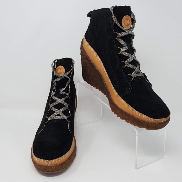 Merrell Tremblant Wedge Lace Pump Ankle Boots Booties Black Suede Size 9.5 New - Picture 3 of 10